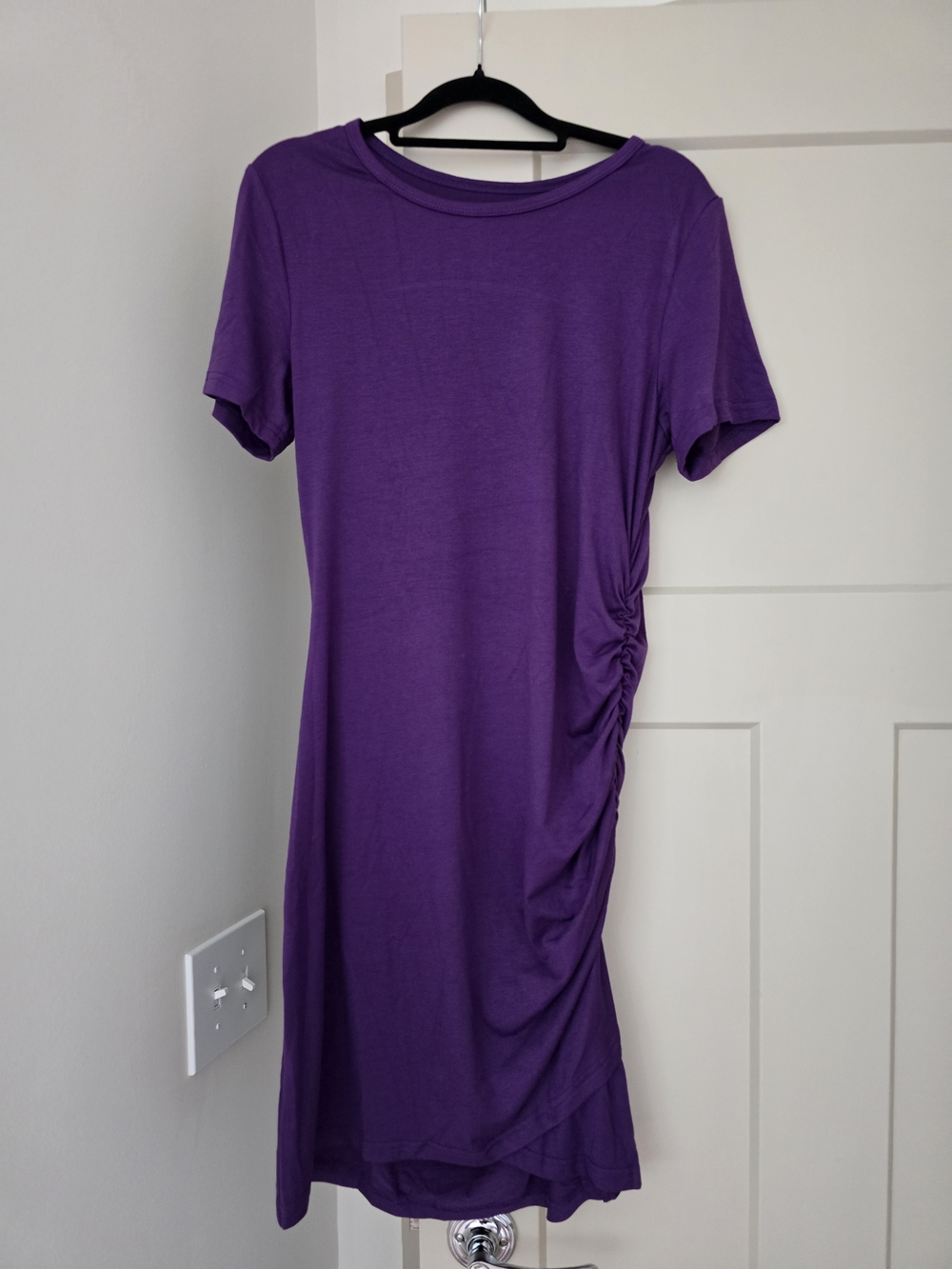 SHEIN Deep Purple Short Sleeve Ruched Side Dress